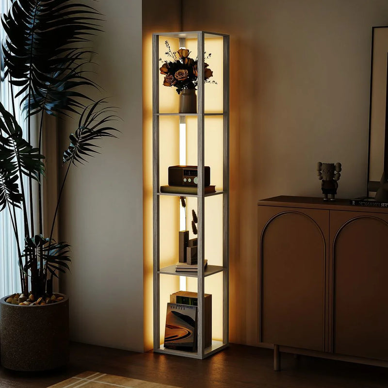 HOMCOM Floor Lamp with Shelves and 3 Brightness Levels - Oak