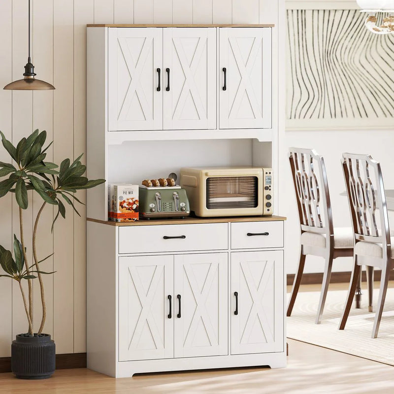 HOMCOM 175 cm Tall Kitchen Pantry Cabinet with Microwave Stand, Freestanding Pantry Cupboard, White