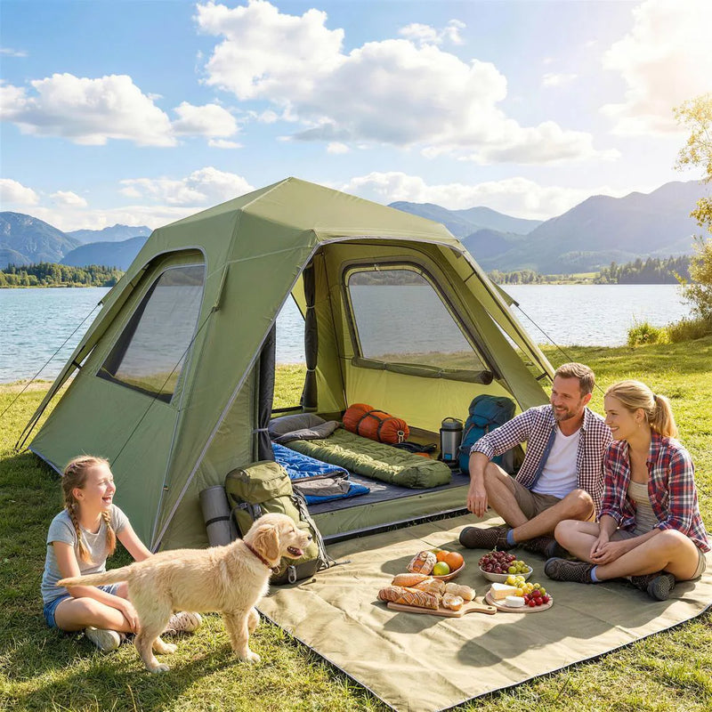 Outsunny Pop Up Tent 3000mm Waterproof Camping Tents with Mesh Windows 2-3 People Green