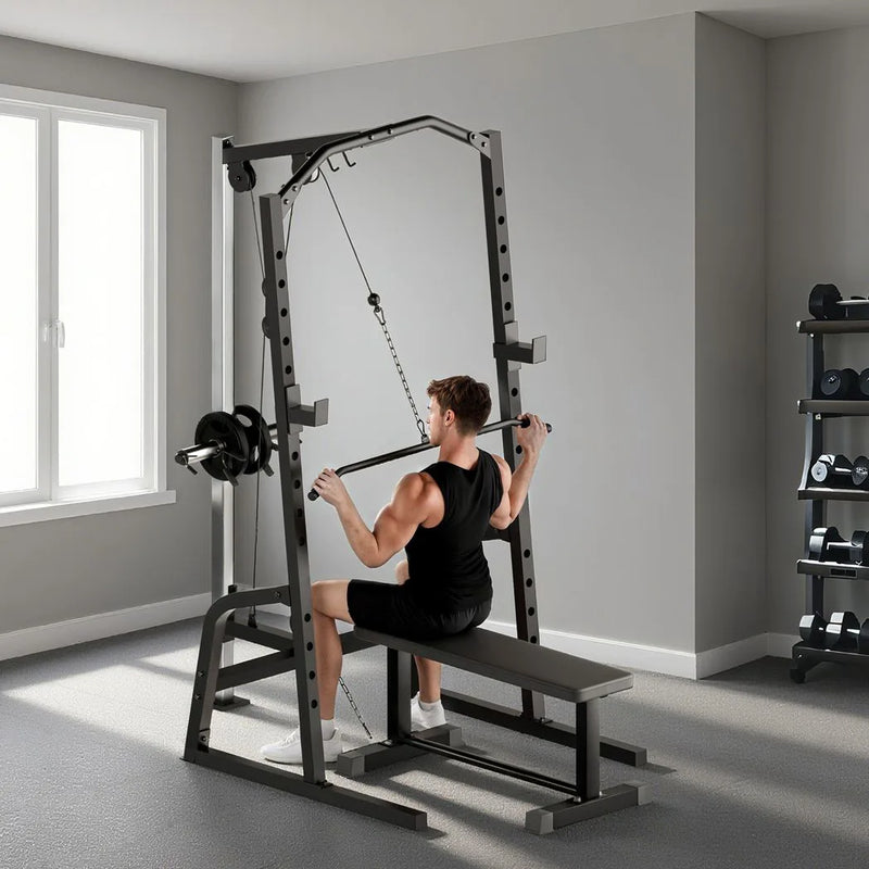 SPORTNOW Power Cage Power Rack with 15-Level Squat Rack, Cable Pulley System, Lat Pulldown & Pull Up Bar