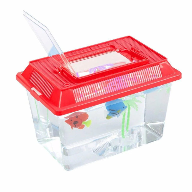 Plastic Aquarium Fish Insect Terrarium Tank With Carry Handle And Lid Assorted Colours