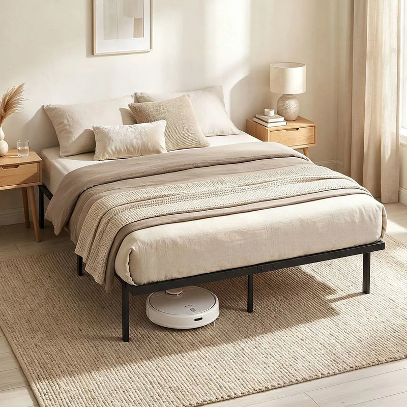 HOMCOM 5ft King Bed Frame with Underbed Storage, Metal Platform Bed Frame with Steel Slat Support, No Box Spring Needed