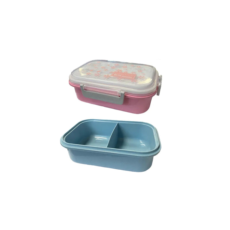 Plastic 2 Compartment Lunch Bo x With Cutlery Assorted Colours