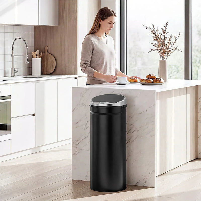 HOMCOM 50L Automatic Motion Sensor Rubbish Bin with Fingerprint Resistant, Stainless Steel, Black