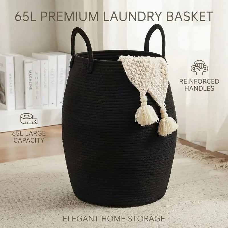 65L Laundry Basket Folding Bin Bag Hamper Dirty Washing Clothes Storage Handle-Black