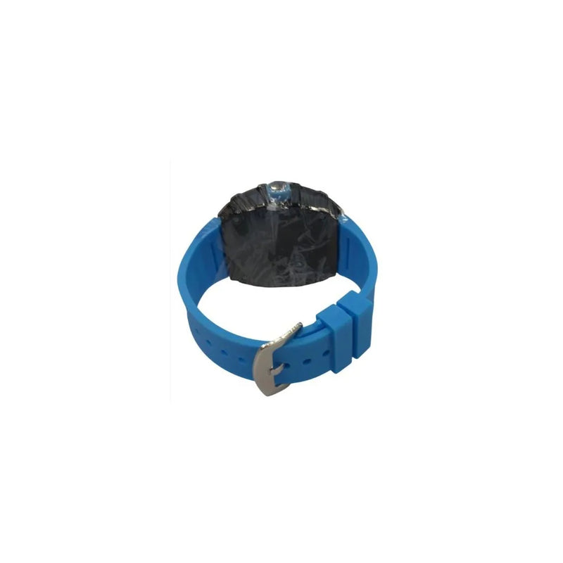 New Rubber Gents Black Screw Fashion Quartz Movement Dated Skeleton Clear Dial Blue Rubber Strap Watch