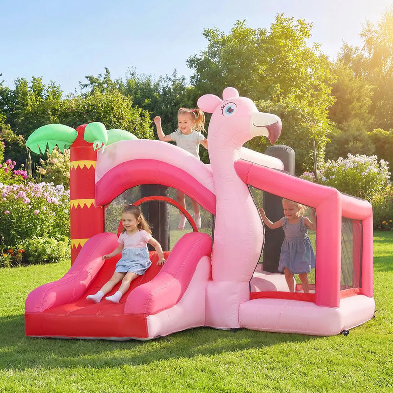 AIYAPLAY Inflatable Bounce House for Kids with Slide, Ball Pit, Basketball Hoop and Blower for Indoor Outdoor Garden, Pink