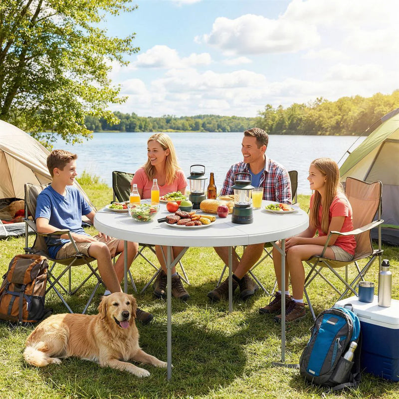 Outsunny 4ft Folding Picnic Table, Camping Table with Non-slip Foot Pads and Metal Frame, 100 kg Load, for Garden, White
