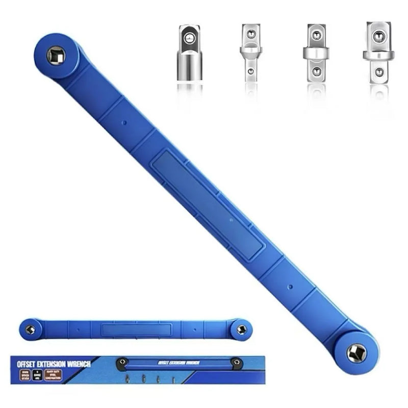 15.4-inch offset extended wrench—a versatile extended wrench set for confined spaces, featuring 1/2-inch, 1/4-inch, and 3/8-inch drive adapters-blue