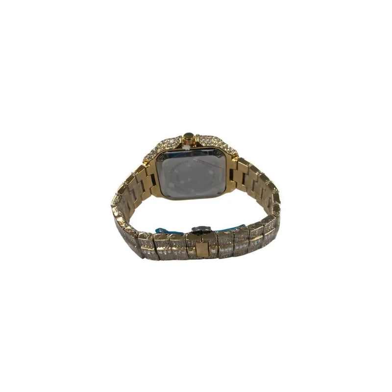 NY London Mens Fashion Bling Assorted Watch Dated Square Gold Dial Gold Bracelet Watch