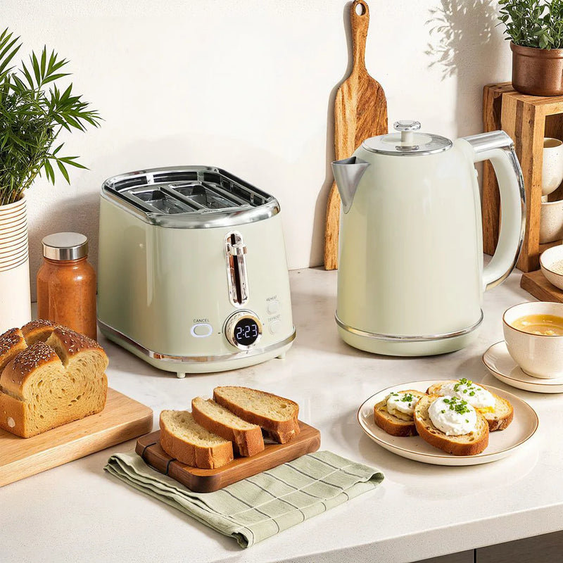 HOMCOM Polished Retro 40-100°C Kettle and Toaster Set - Grey