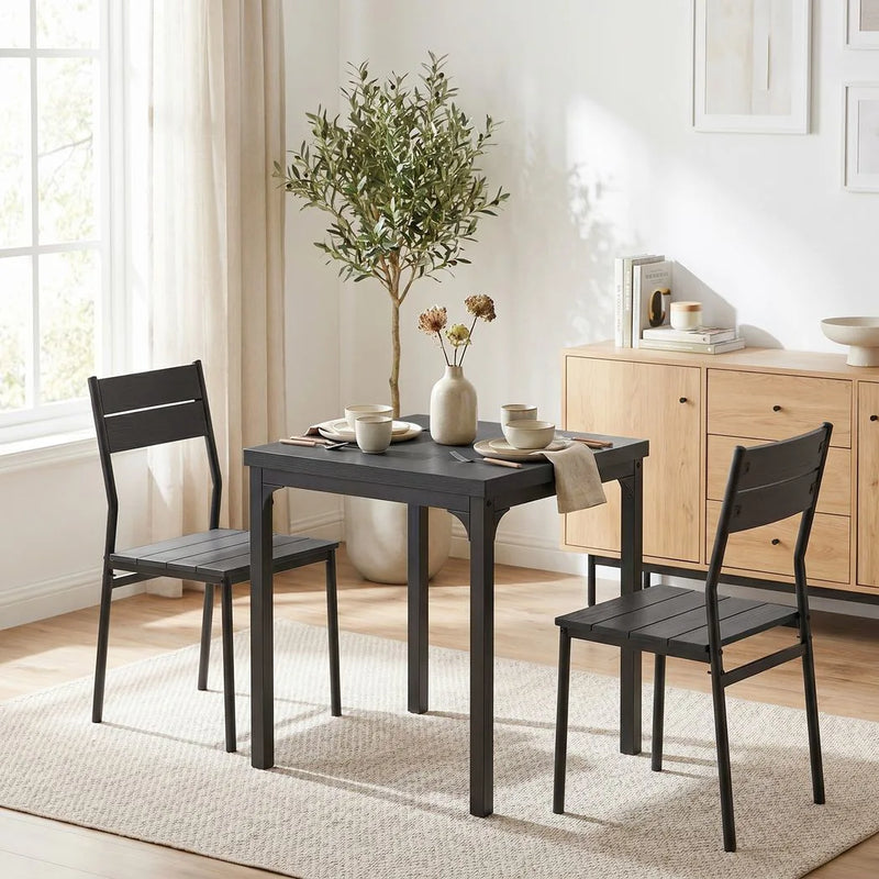HOMCOM 3 Piece Space-Saving Kitchen Table and Chairs, Dining Table Set for 2 with Metal Legs, Black Wood Effect