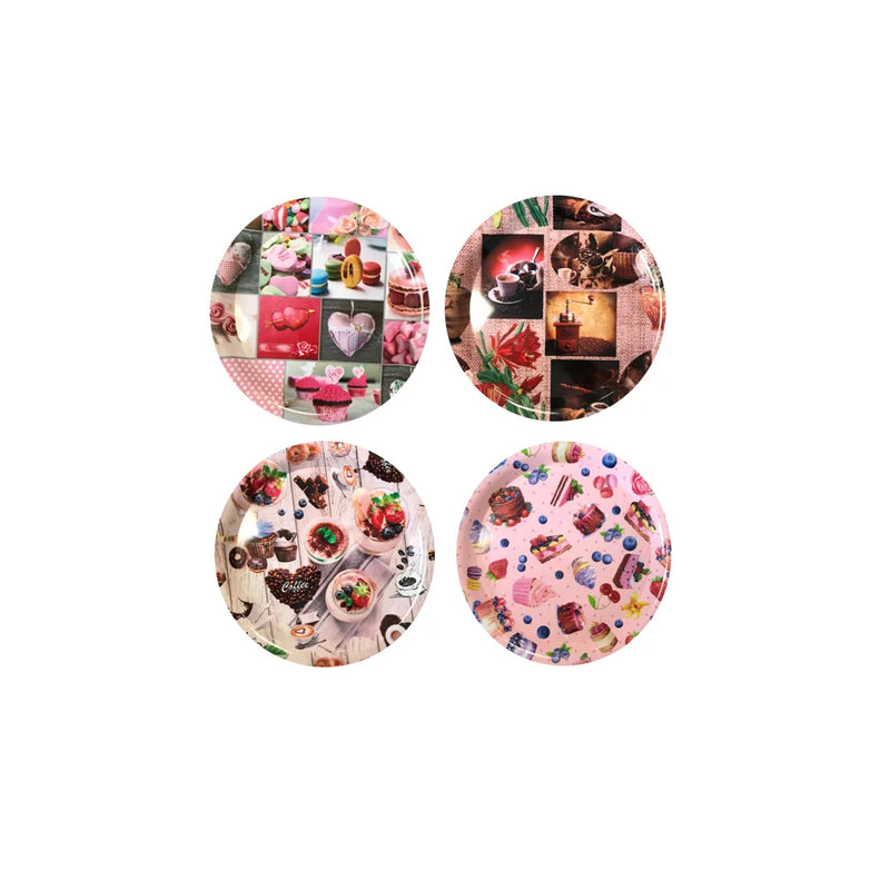 Plastic Round Serving Tray With Printed Design Assorted Designs