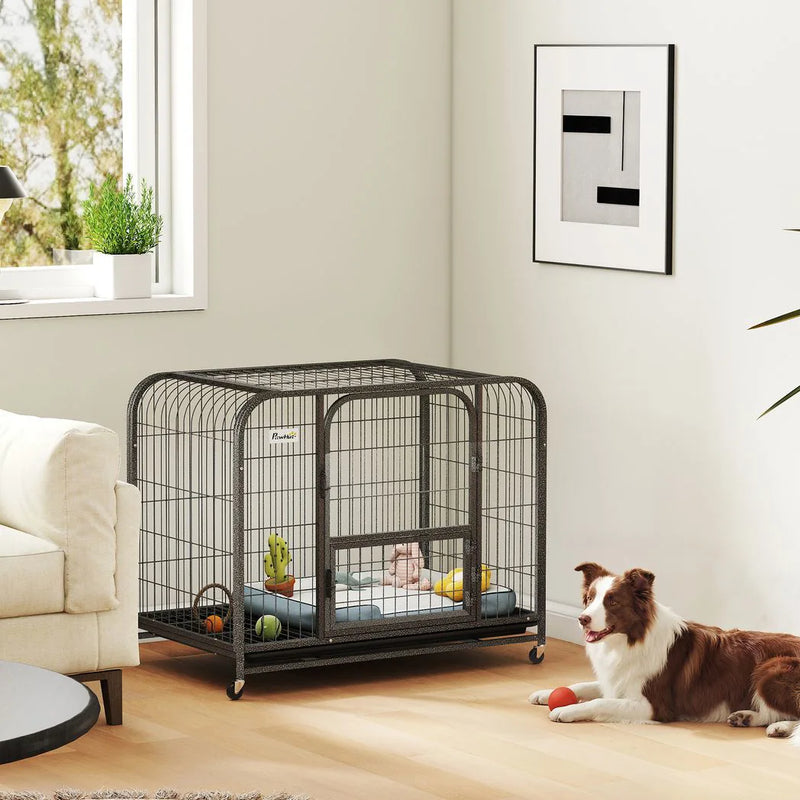 PawHut Heavy Duty Dog Crate,93 x 58 x 76 cm, Large Dog Cage for Small to Medium Breeds