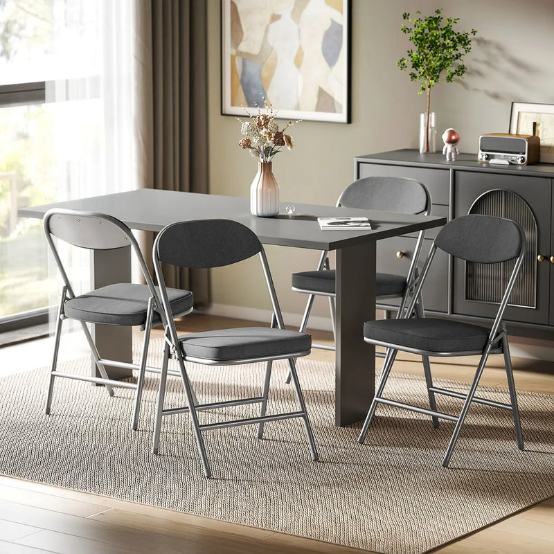 HOMCOM Set of Four Folding Corduroy Seat Chairs - Dark Grey