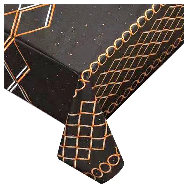 Durane Plastic Table Cover Roll Black Orange White Pattern Design 1.37 x 20M De – 8335C