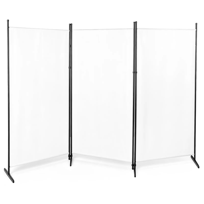 3-Fold Foldable Screen 160g Plastic Feet Polyester Fabric Carbon Steel Frame Room Divider 6FT Off-White