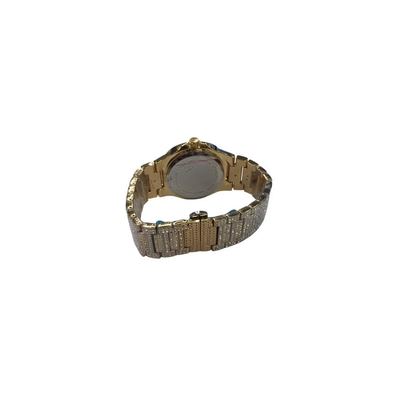 NY London Mens Fashion Bling Assorted Watch Dated Square Gold Dial Gold Bracelet Watch