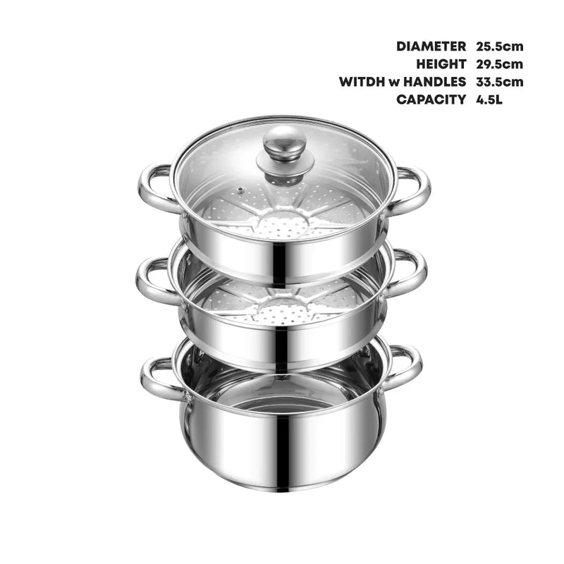 Sq Professional Lustro Stainless Steel Steamer 3 Tier 4.5L