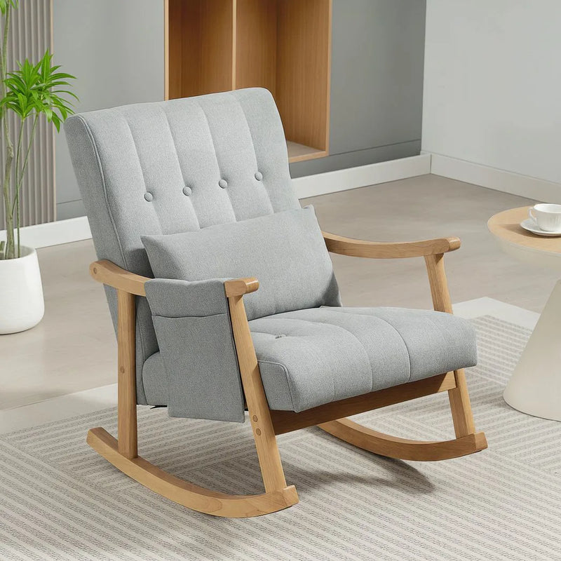 HOMCOM Wood Frame Rocking Accent Chair - Light Grey