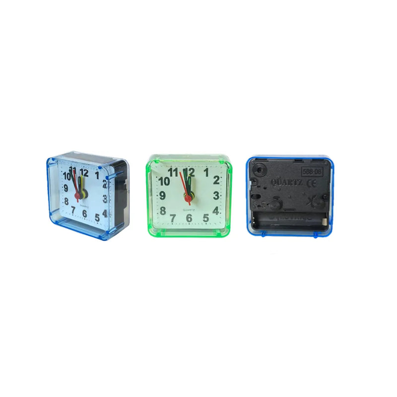 Small Mini Square Plastic Travel Alarm Clock Assorted Colours