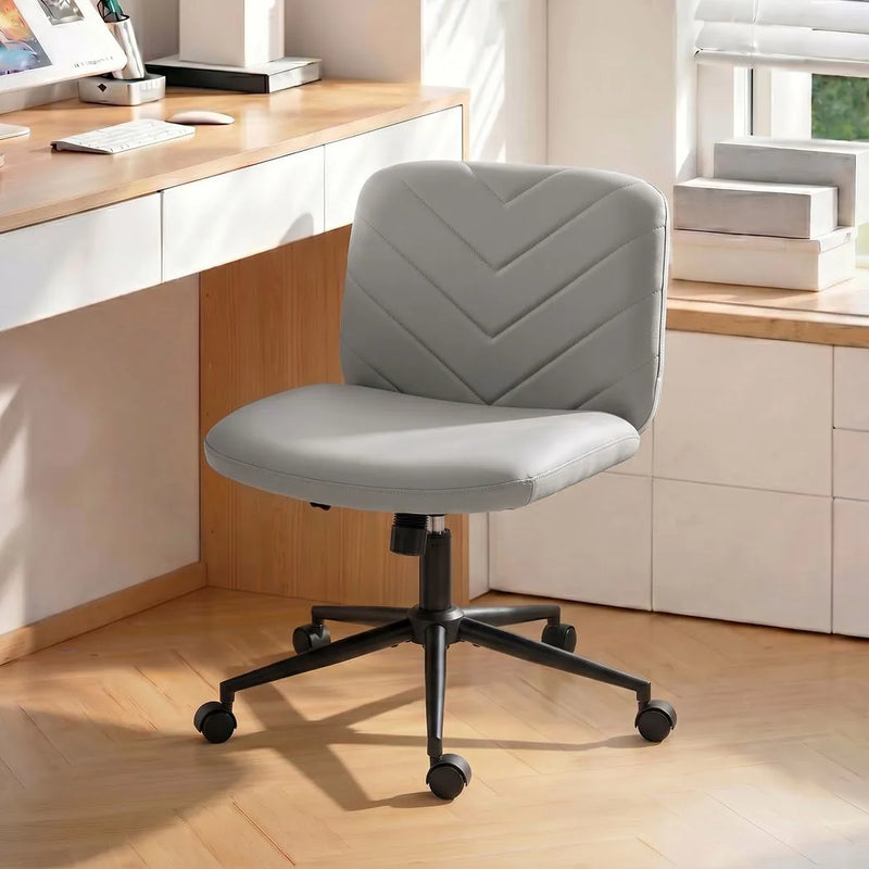 HOMCOM Home Office Desk Chair Height Adjustable Swivel Chair Cross Legged Wide Seat Swivel Wheels Grey
