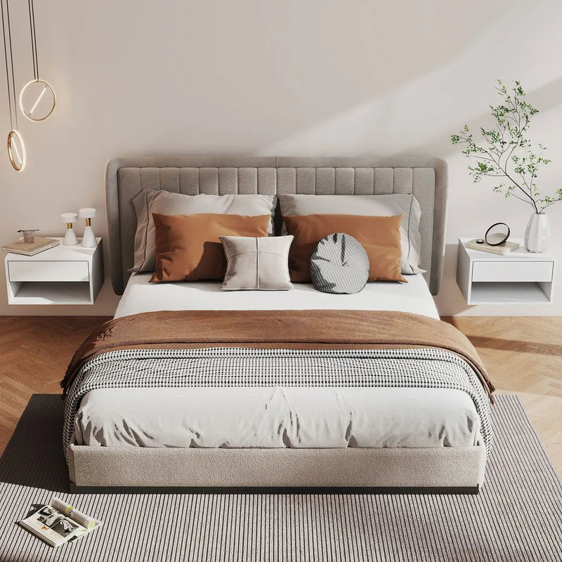 HOMCOM Set of Two Floating Bedside Tables - White