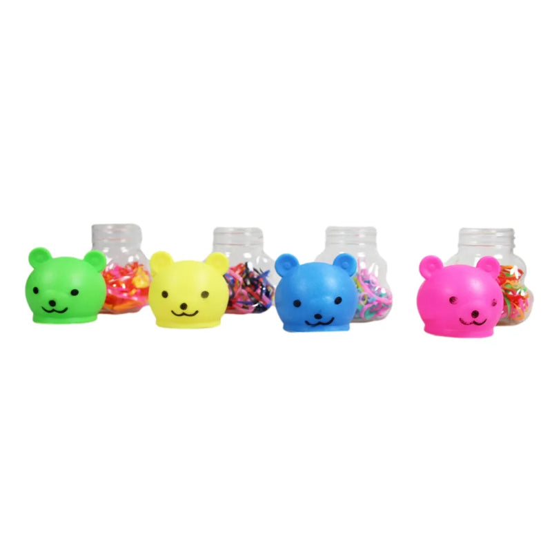 Plastic Hair Tie Bobble Elastic In Teddy Bear Shaped Bottle Assorted Colours