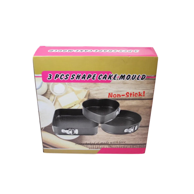 Non Stick Cake Tin Loose Base Baking Tray 3 Packs Square Circle Heat Tin