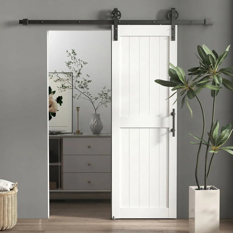 HOMCOM 152.4cm Sliding Barn Door Kit, Sliding Door with Track, Hardware, Upgraded Rollers and Floor Guide, Handle, White