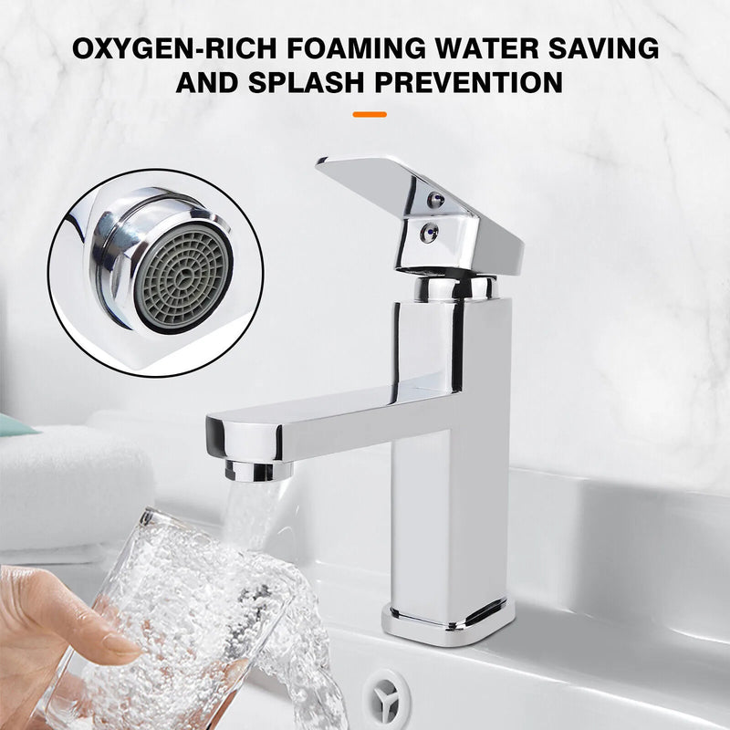 Waterfall Bathroom Sink Tap Cloakroom Basin Mixer Chrome Mono Faucet + Waste Set