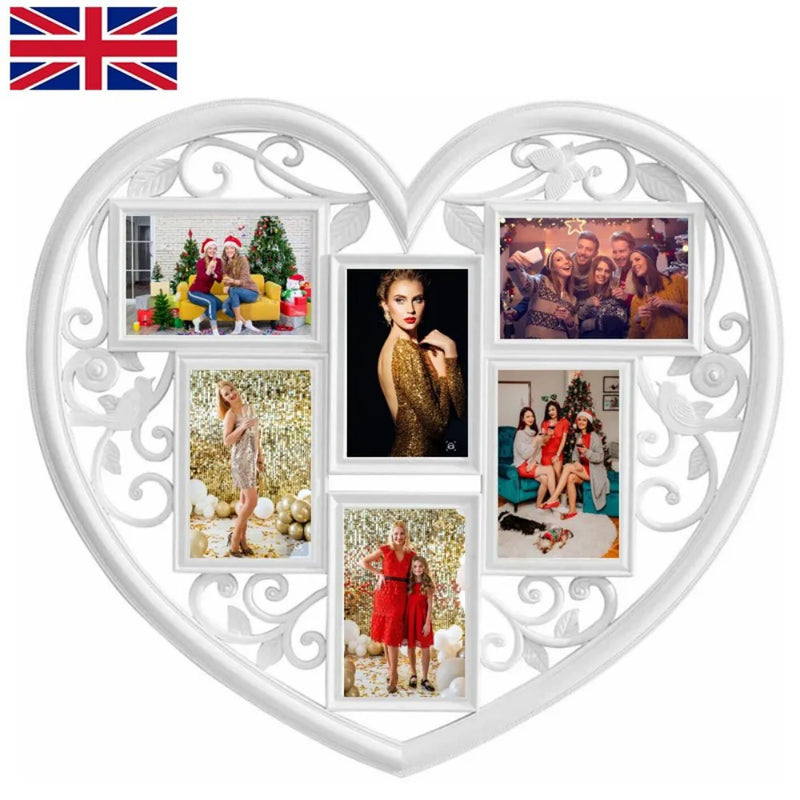 Large Photo Frame White Hanging Heart Shaped Multi Picture Love Frames Gift UK