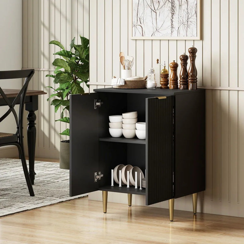 HOMCOM Sideboard Buffet Cabinet, Modern Kitchen Storage Cabinet with Adjustable Shelves and Metal Legs, Black