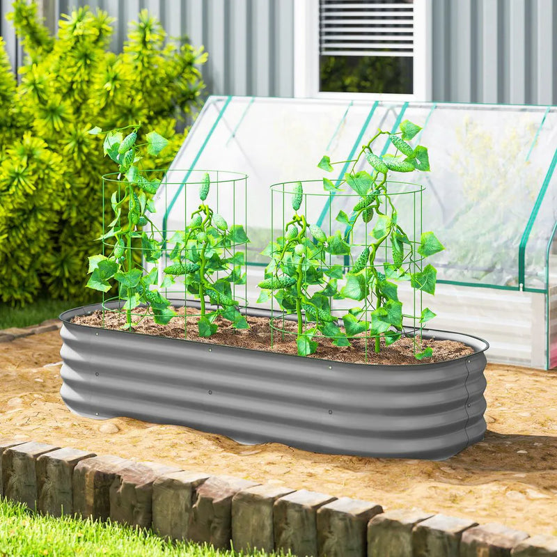 Outsunny Galvanised Raised Garden Bed, Metal Planter Box with Safety Edging, for Flowers, Herbs, Succulents, Silver