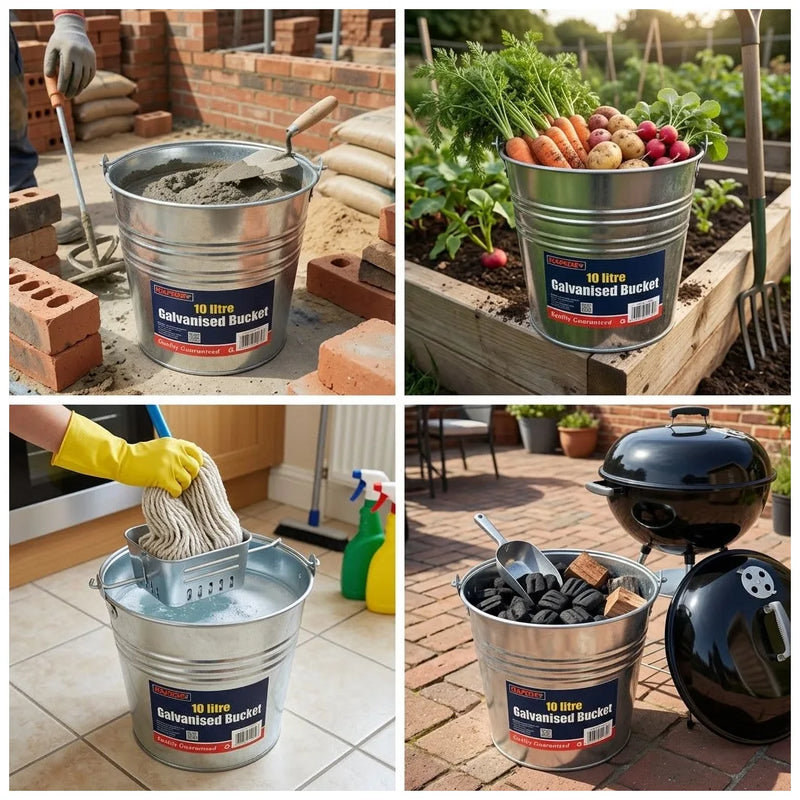 10 Litre Galvanised Builders Bucket – Heavy Duty Garden Storage