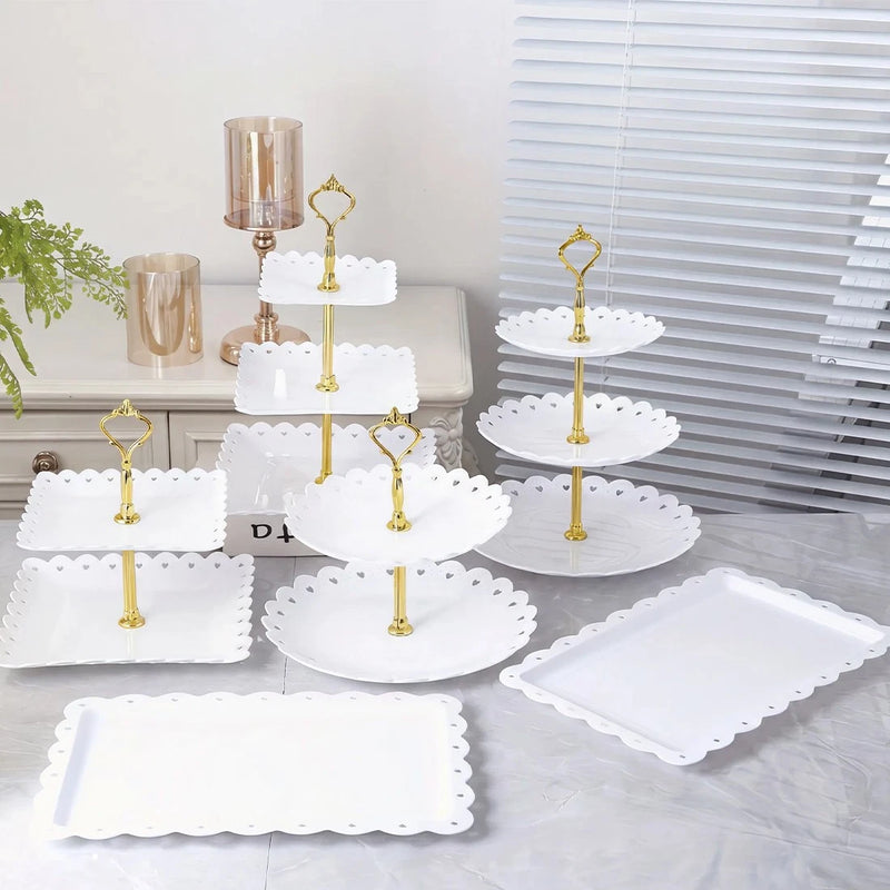 6pcs Cake Stand Afternoon Tea Wedding Plates Party Embossed Tableware Holder-white