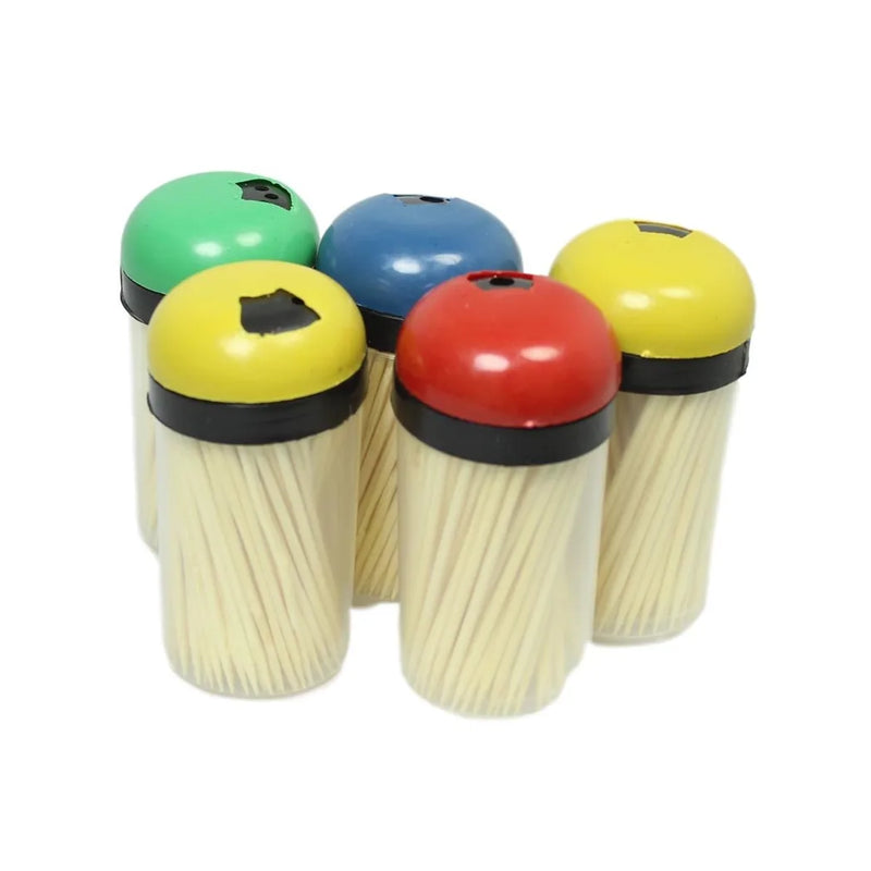 Plastic Toothpick Holder With Toothpicks Pack Of 5 Assorted Colours