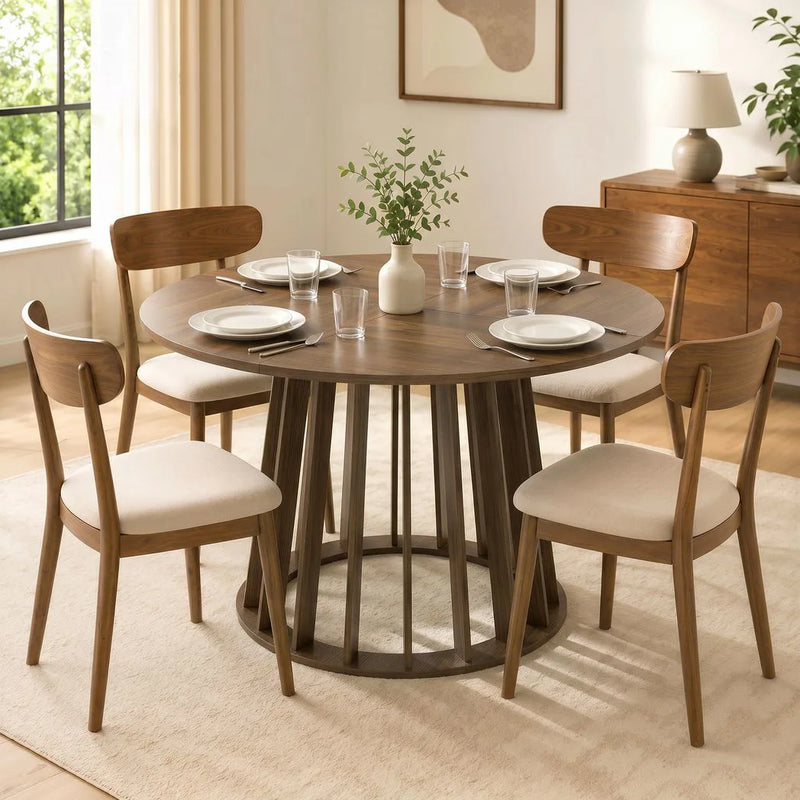 HOMCOM Dining Table for 4-6 People Modern Kitchen Table with Slatted Base 120 cm Round Light Walnut