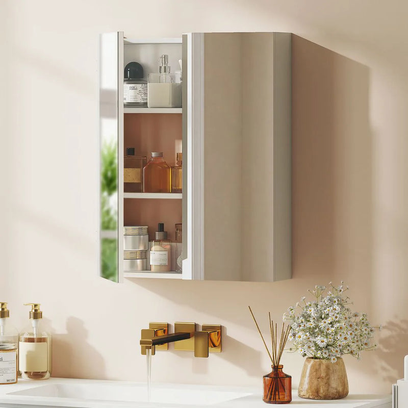 HOMCOM Wall Mounted Bathroom Mirror Storage Cabinet w/ Door Adjustable Shelf, White