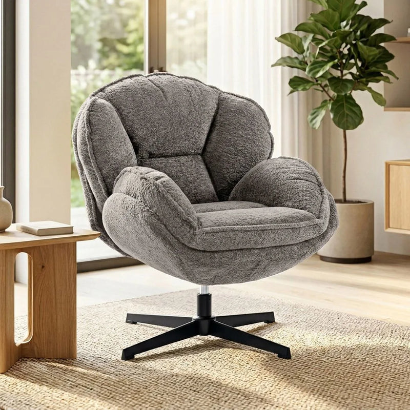 HOMCOM Modern Wingback Accent Chair, Velvet Armchair with Four-Star Base, S-Springs, Swivel, Grey