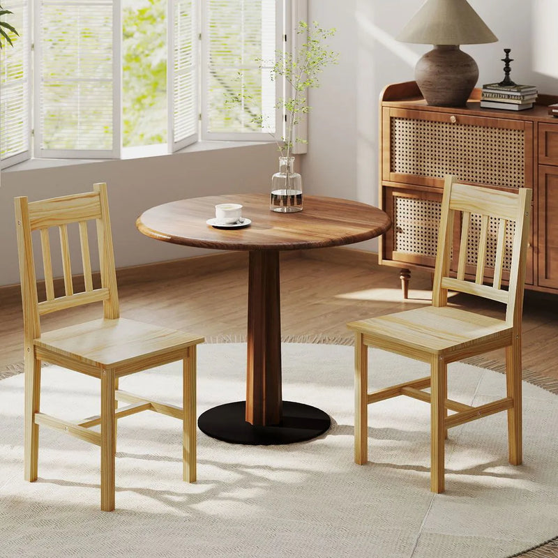HOMCOM Dining Chairs Set of 2, Kitchen Chair with Slat Back, Pine Wood Structure for Living Room and Dining Room, Natural