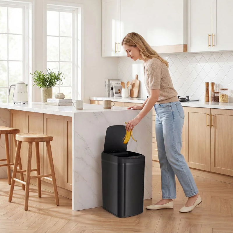 HOMCOM 12L Sensor Bin, Automatic Touchless Motion Sensor Kitchen Bin with Fingerprint Resistant Stainless Steel, Black