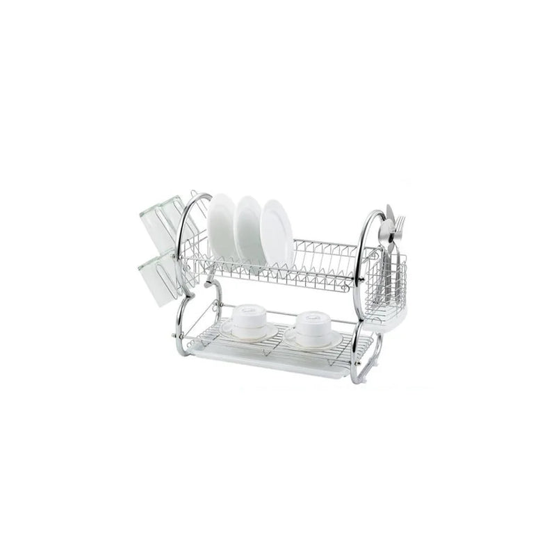 Tristar 2 Tier Dish Drainer Cutlery Rack With Drip Tray Silver