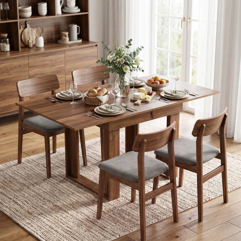 HOMCOM Folding Dining Table Under-Table Storage Extendable Kitchen Table Steel Rail Grey Wood Effect