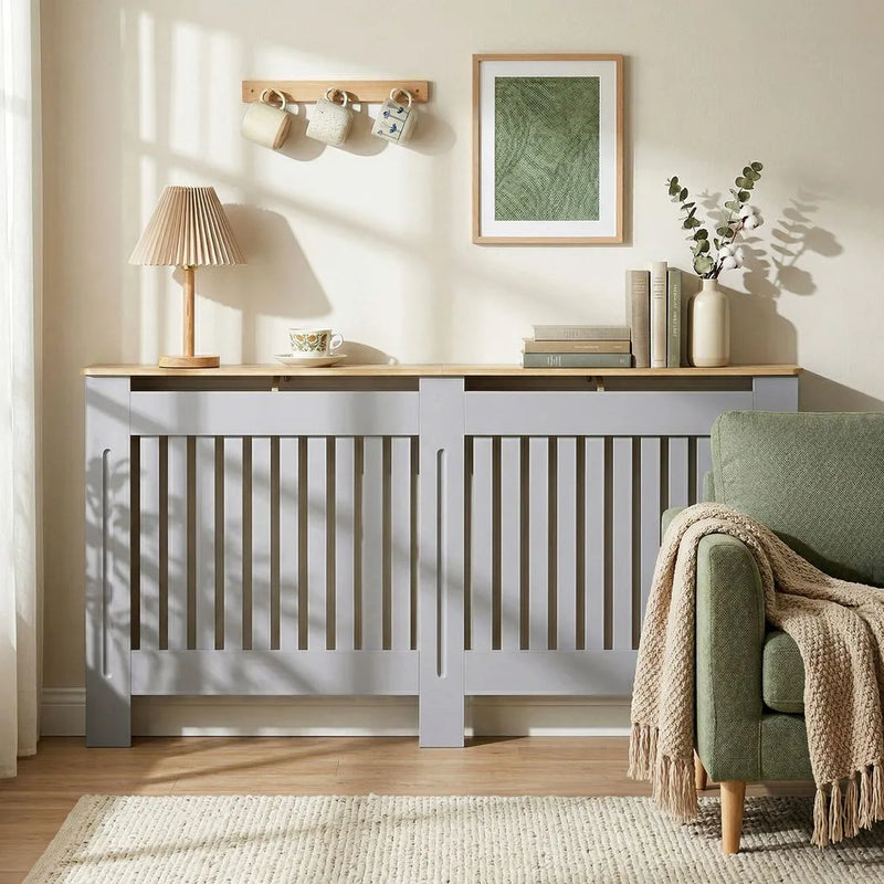 HOMCOM Slatted Radiator Cover, Painted Cabinet with Line Grill Design, 172W × 19D × 81H cm, Grey