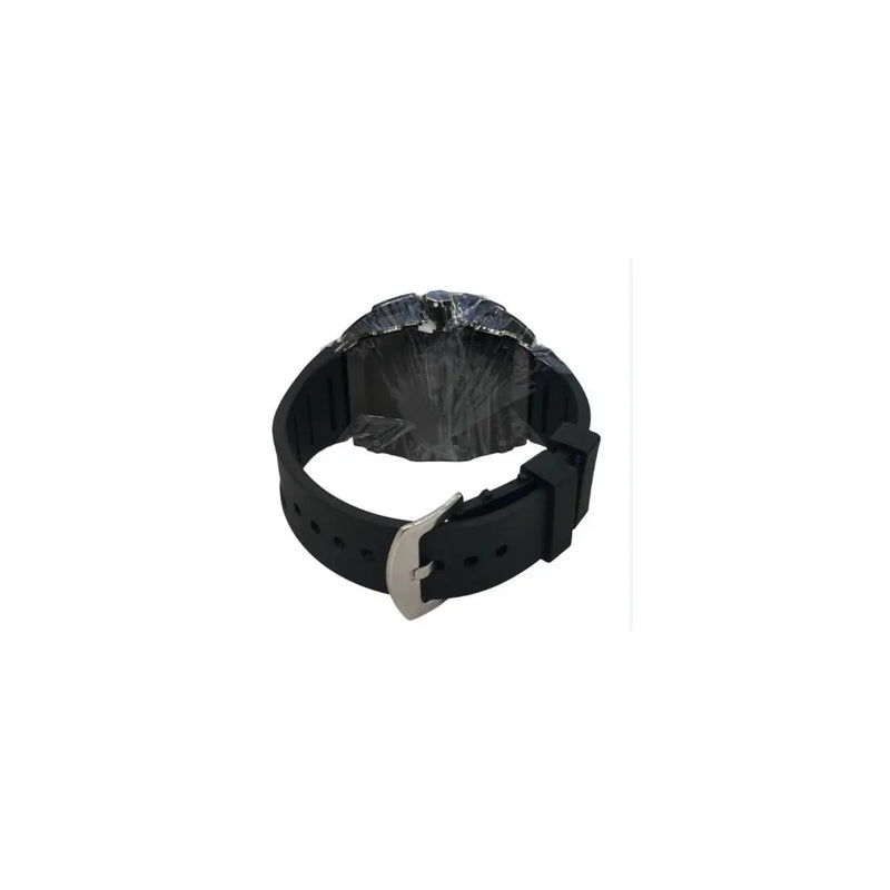 New Rubber Gents Black Bling Fashion Quartz Movement Skeleton Clear Dial Black Rubber Strap Watch