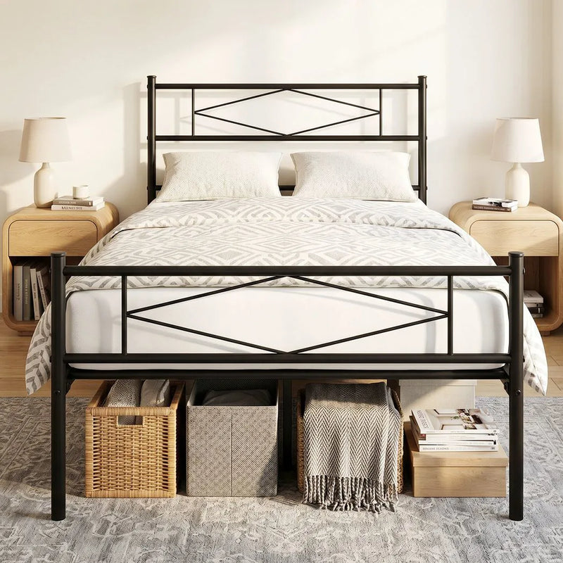 HOMCOM 3ft Single Bed Frame with Headboard and Footboard, Metal Platform Bed Frame with 32 cm Underbed Storage, Black