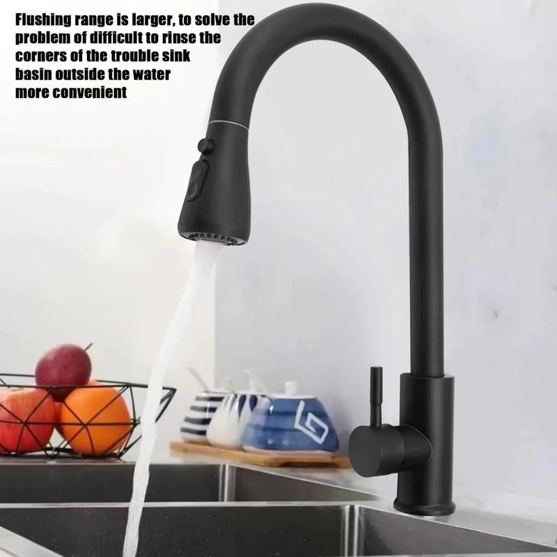 360° Kitchen Sink Mixer Taps Pull Out Spout Spray Single Lever Modern Mono Tap-black