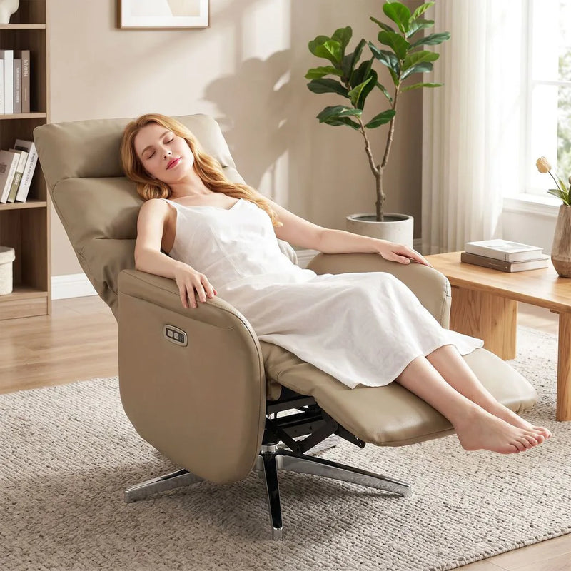 HOMCOM Power Recliner Chair, Swivel Electric Reclining Chair with Type C?, Recliner Armchair with Footrest, Brown