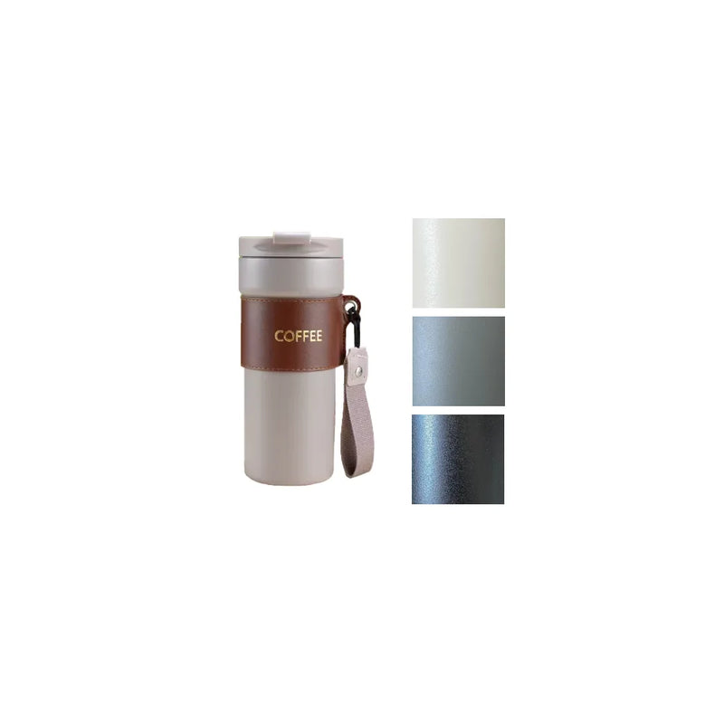 Stainless Steel Coffee Travel Thermos Flask Tumbler With Cup Sleeve 450Ml Assorted Colours